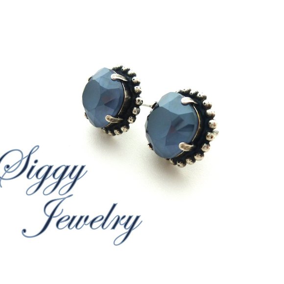 Cushion Cut Crystal Dark Gray Solitaire Stud Earrings, 12mm Assorted Finishes - Picture 6 of 9